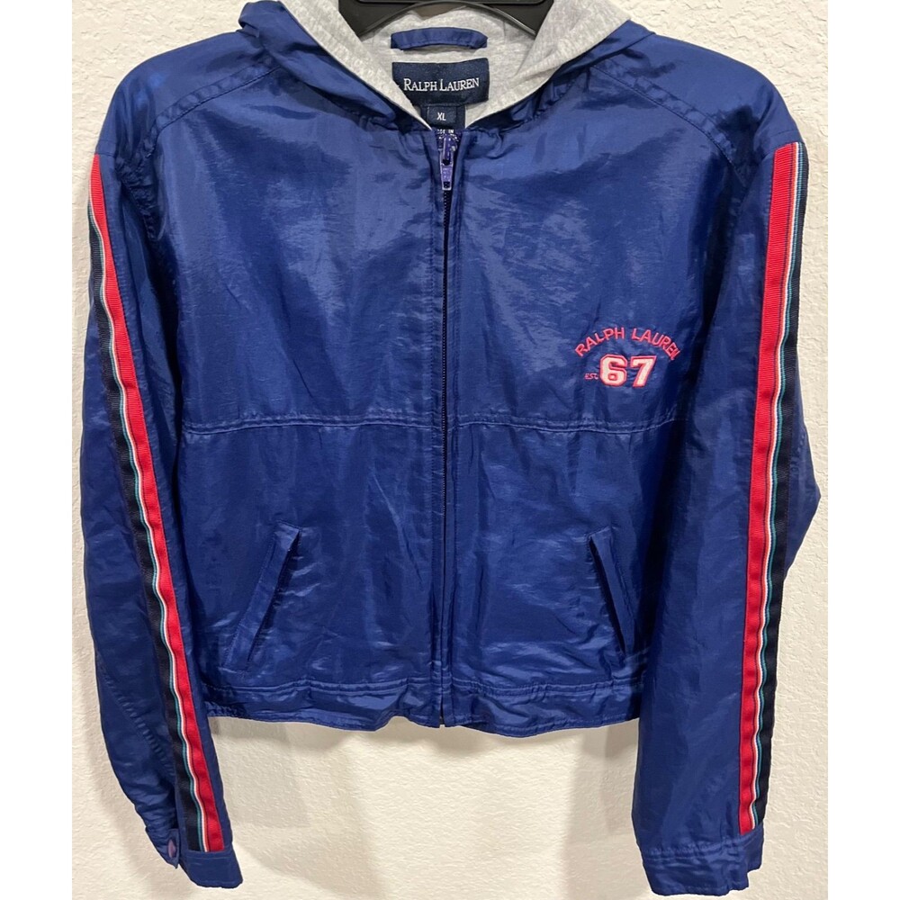 Polo Ralph Lauren Kids XL Track Jacket Windbreaker Y2K Retro Sport Navy Blue
